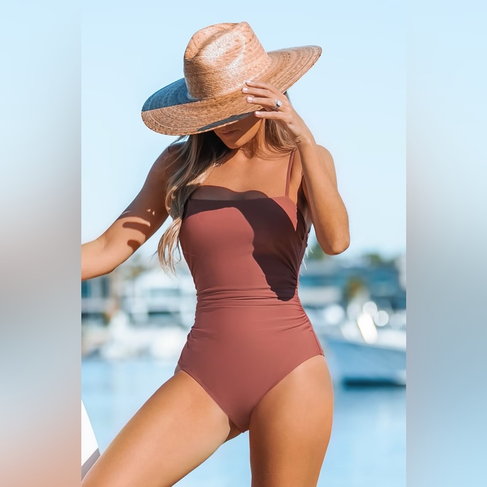 NWT Cupshe Sandy Shirred Strappy Cutout One Piece Swimsuit size Medium